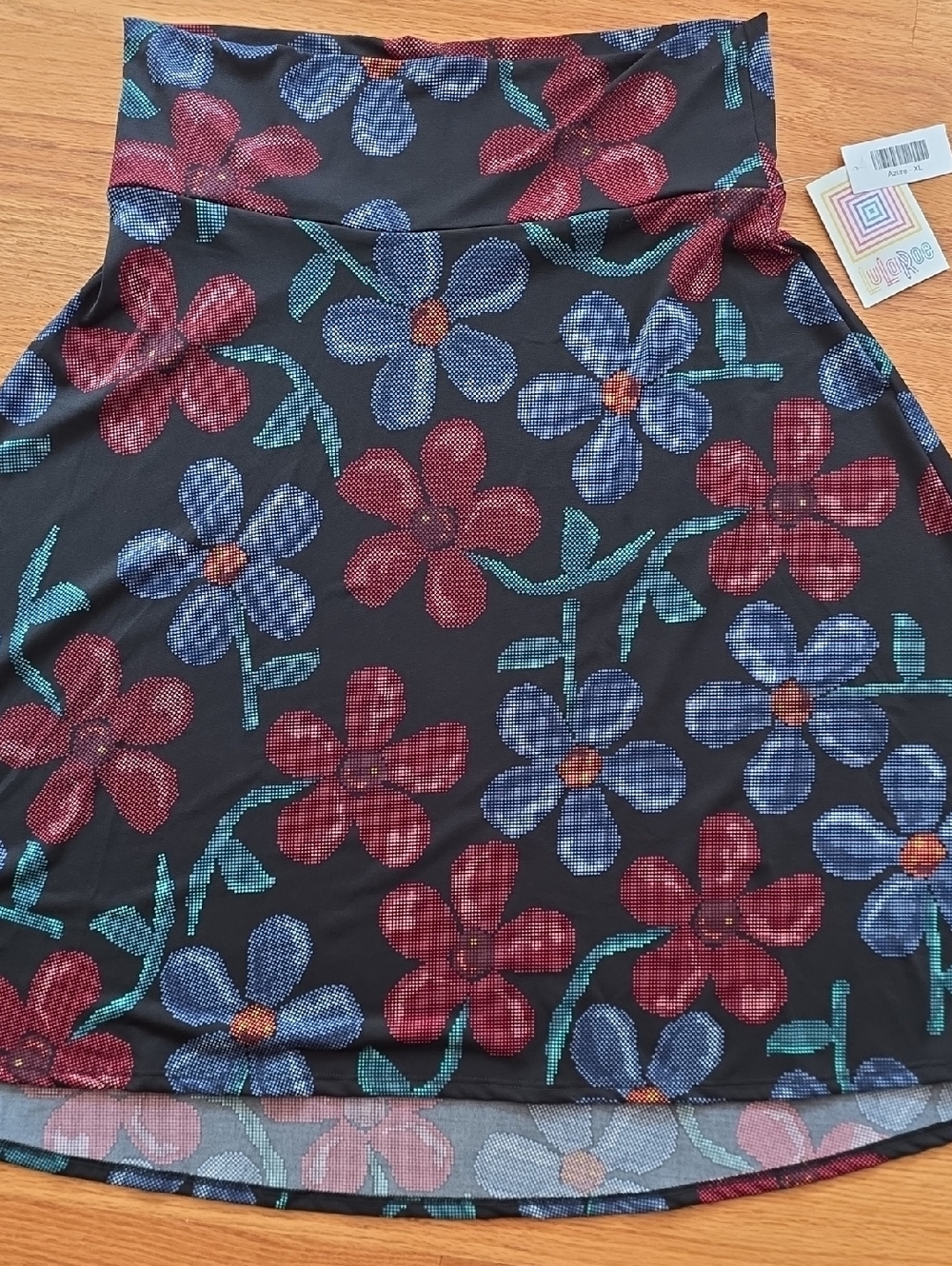LuLaRoe Azure XL Black Skirt with Red and Blue Floral Dot Clusters